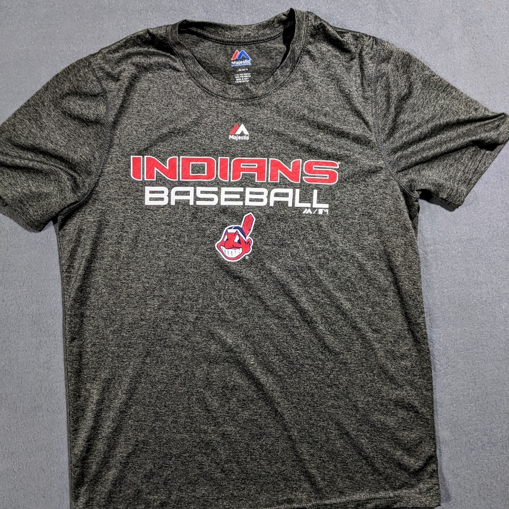 Boys Large Cleveland Indians Chief Wahoo T-shirt polyester gray youth‎